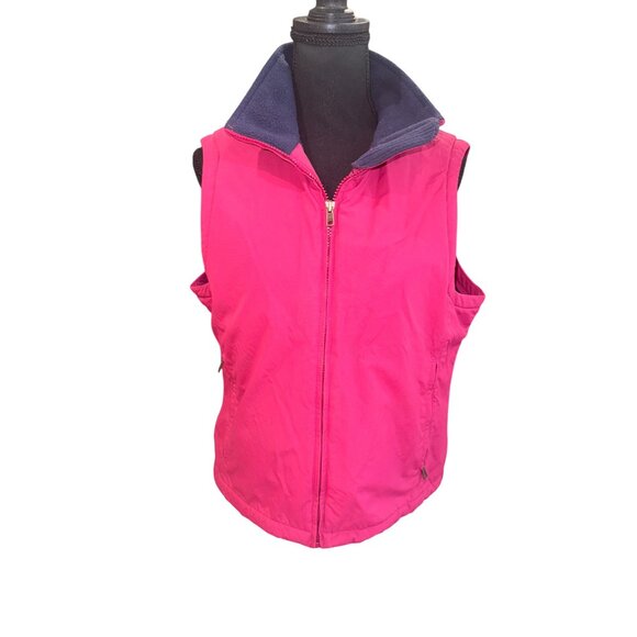 L.L. Bean M Fleece Lined Outdoor Vest Pink/Navy Hiking Casual Utility Streetwear - Picture 1 of 9